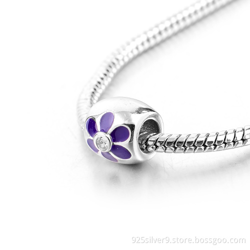 Customized 925 sterling silver enamel flower charms/beads